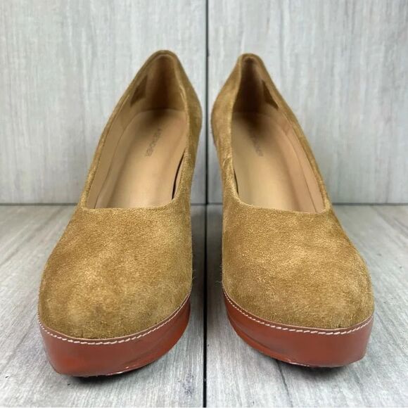A Detacher Taupe Suede Leather Block Heel Pumps Heeled Shoes Womens Size 8 - Picture 4 of 10